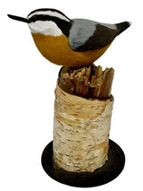 Folk ArtNUTHATCH on NATURAL BIRCH TRUNK BASE – Hand Carved Bird PA Dutch Folk ArtartbirdSaving Shepherd