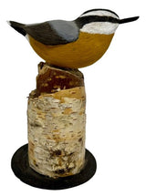 Folk ArtNUTHATCH on NATURAL BIRCH TRUNK BASE – Hand Carved Bird PA Dutch Folk ArtartbirdSaving Shepherd