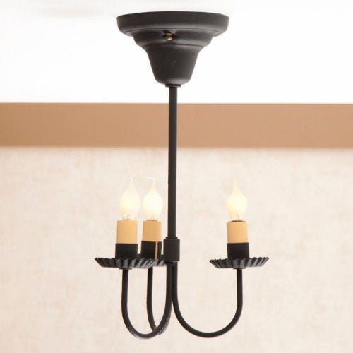 Chandeliers & Ceiling FixturesWROUGHT IRON WESTFORD CEILING LIGHT Handcrafted Simple & Elegant 3 Arm Hanging Colonial Fixture in Textured BlackcandelabracandelabrasSaving Shepherd