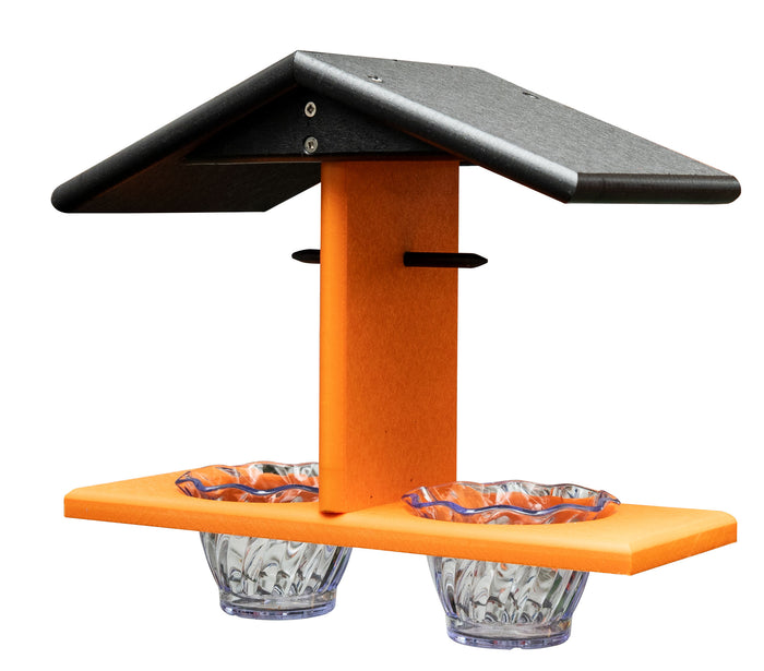 DOUBLE ORIOLE BIRD FEEDER with 2 Jelly Jars & Orange Spikes - Custom Poly Colors USA