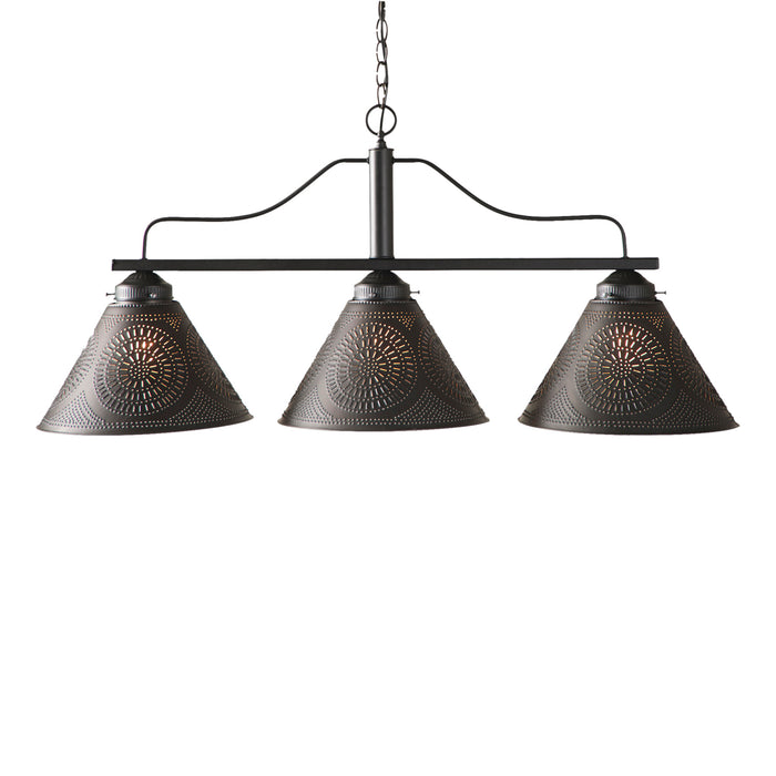 Country LightingBAR ISLAND LIGHT Large Wrought Iron Fixture with Punched Tin Shadesbarbar lightSaving Shepherd