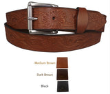 BeltsEMBOSSED "FLOWER" BELT - Thick English Bridle LeatherAmish work beltbeltSaving Shepherd