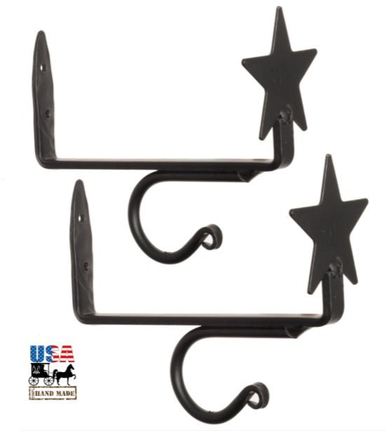 Wrought IronCURTAIN ROD & SHELF BRACKET SET - Hand Forged Wrought Iron with Country StarAmish Blacksmithcountry accentSaving Shepherd