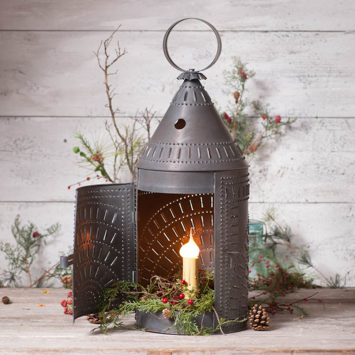 Country LightingPUNCHED TIN LANTERN TABLE LAMP Handcrafted 27