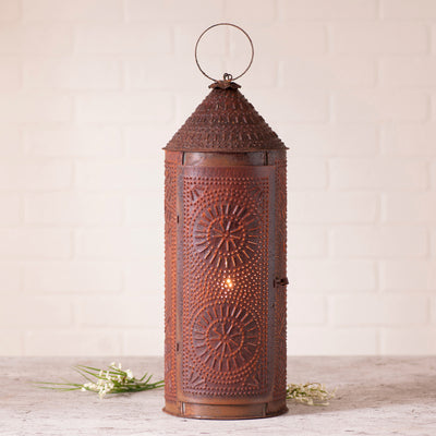Country LightingPrimitive Colonial Chimney 22" Lantern with Chisel Design in Rustic Tin Finishaccent lightaccent lightingSaving Shepherd