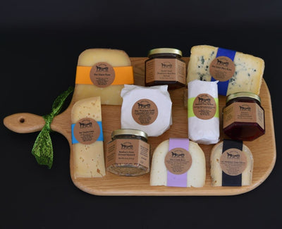 Food Gift BasketsA CHEESE AFICIONADO'S COLLECTION - 7 Cheeses 3 Condiments & Cutting BoardbundledelicacySaving Shepherd