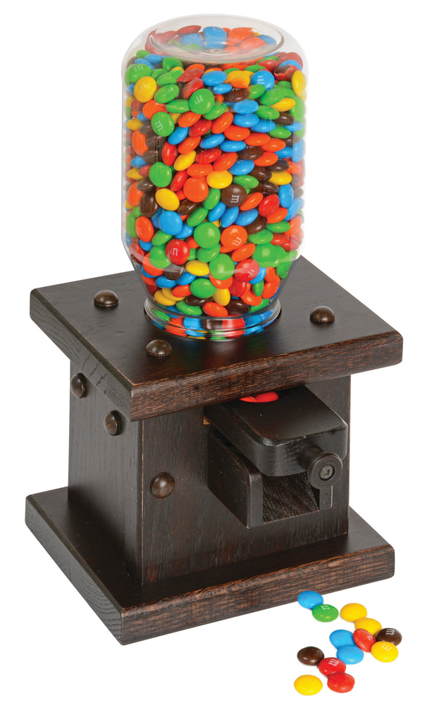 Handcrafted Amish Wooden Candy Dispenser - Solid Oak With Glass Jar For M&M's, Peanuts, Jelly Beans