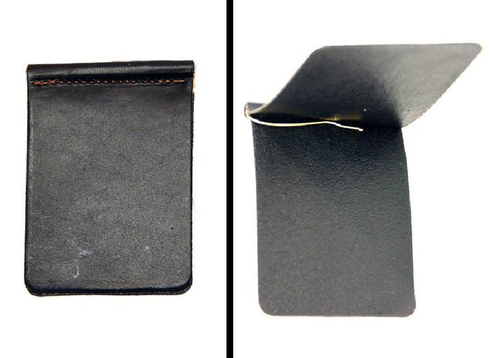 Handtooled LeatherBi-Fold LEATHER MONEY CLIP - Minimalist BLACK - Amish Handmade in USAblackhandmadeSaving Shepherd