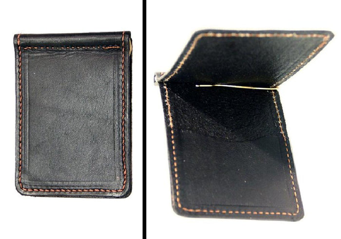 Handtooled LeatherBi-Fold LEATHER MONEY CLIP with CARD POCKET - Minimalist BLACK - Amish Handmade in USAblackcard walletSaving Shepherd