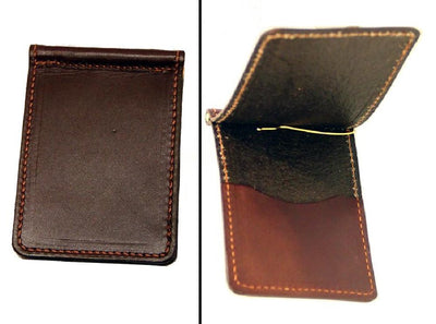 Handtooled LeatherBi-Fold LEATHER MONEY CLIP with CARD POCKET - Minimalist DARK BROWN - Amish Handmade in USAcard walletcredit cardSaving Shepherd