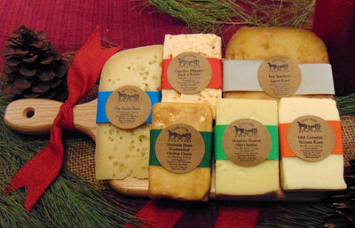 Food Gift BasketsHOSTESS GIFT BASKET - 6 Artisanal Cheeses on Handmade Oak Cutting BoardbundledelicacySaving Shepherd