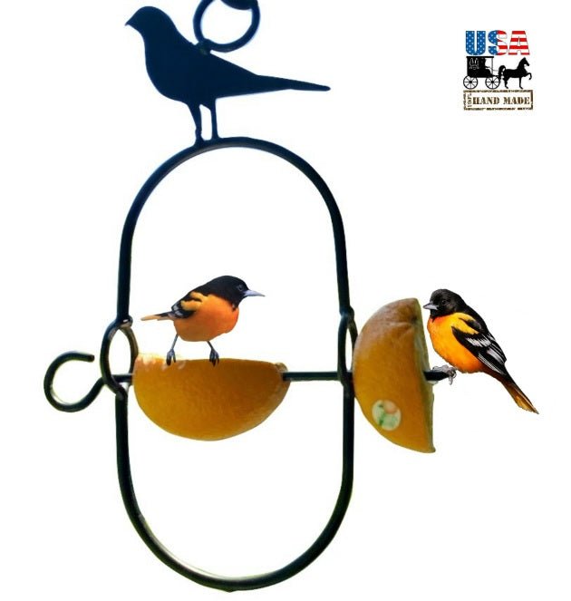 ORIOLE BIRD FEEDER - Hand Forged Wrought Iron Orange Holder