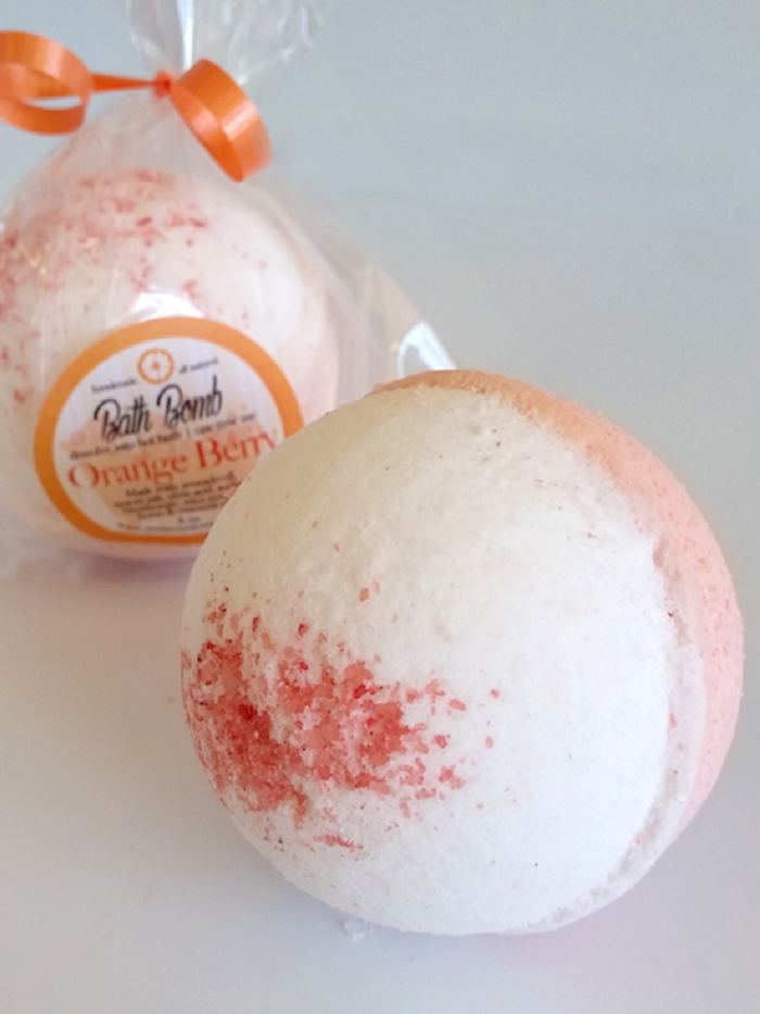 Orange Berry BATH BOMB All Natural Handmade with Orange & Cranberry Oils