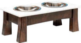 Handcrafted for PetsDOUBLE Dish MODERN ELEVATED DOG FEEDER - Brown MAPLE Wood with CORIAN Top and BowlsDogdog bowldog feederSmall (13½"W x 7½"D x 3½"H & 2 1-pt bowls)EarthMaui QuartzSaving Shepherd