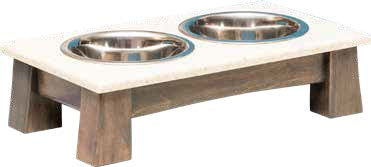 Handcrafted for PetsDOUBLE Dish MODERN ELEVATED DOG FEEDER - Brown MAPLE Wood with CORIAN Top and BowlsDogdog bowldog feederSmall (13½"W x 7½"D x 3½"H & 2 1-pt bowls)EarthMaui QuartzSaving Shepherd