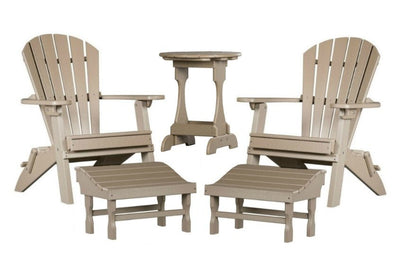 Outdoor Furniture5 PIECE COMPLETE OUTDOOR PATIO SET - 2 Folding Adirondack Chairs, 2 Ottomans & Candy Table in 19 ColorsAdirondackchairottomanWeathered WoodSaving Shepherd