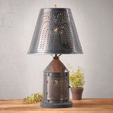 Country LightingPUNCHED TIN "FIRESIDE" LANTERN TABLE LAMP w/ Shade in Primitive Willow PatternlamplightSaving Shepherd