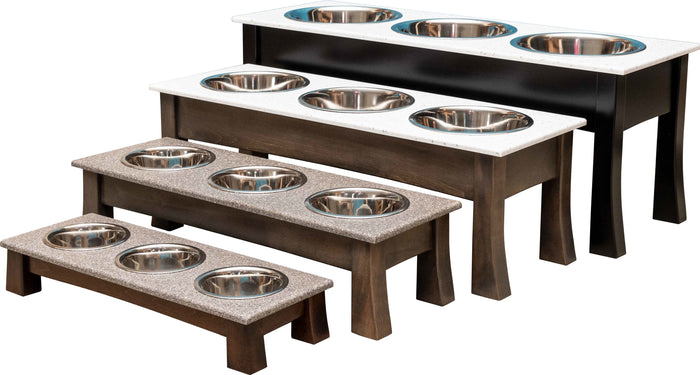 Handcrafted for PetsTRIPLE Dish MODERN ELEVATED DOG FEEDER - Brown MAPLE Wood with CORIAN Top and BowlsDogdog bowlSaving Shepherd