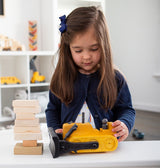 YELLOW BULLDOZER WOOD TOY - Amish Handmade Construction Truck USA