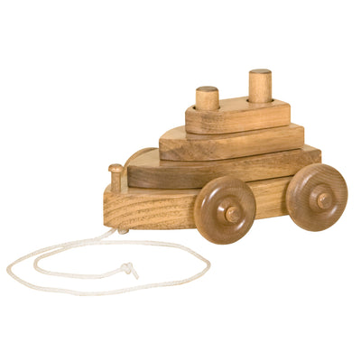 BOAT PULL TOY - Solid Wood with Stacking Hand-Eye Coordination Blocks