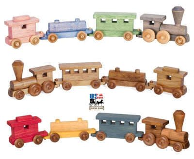 2' TOY TRAIN - Choo Choo Engine Cars & Caboose Handmade Wood Toy