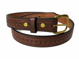DIAMOND & BRAIDED ROPE EMBOSSED LEATHER BELT - Full Grain 1¼" Amish Handmade