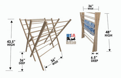 LARGE FOLDING AMISH CLOTHES DRYING RACK – 47" of Drying Space Laundry Airer
