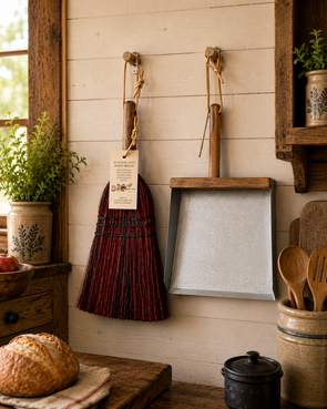 AUTHENTIC METAL DUST PAN - Amish Handcrafted with Wooden Handle Block