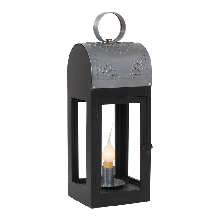 Wooden Lakeview Lantern in Black with Antique Tin Accents