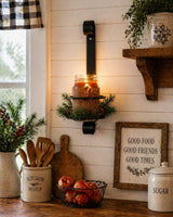 AMISH HAND FORGED WROUGHT IRON SCROLL SCONCE – Rustic Black Wall Jar Candle Holder