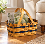 Small Magazine Basket wood-splint basket in Navy, lifestyle setting