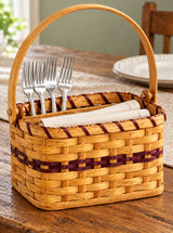 Silverware with Swinging Handle wood-splint basket in Burgundy, lifestyle setting