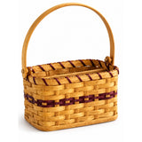 Silverware with Swinging Handle wood-splint basket in Burgundy, white background