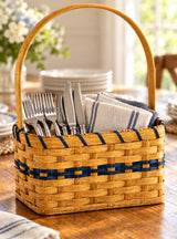 Silverware with Solid Handle wood-splint basket in Navy, lifestyle setting