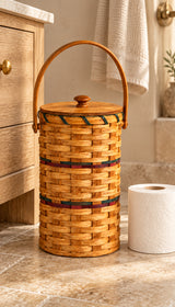 2 Roll Toilet Paper Holder wood-splint basket in Hunter and Burgundy, lifestyle setting