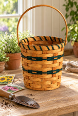 Small Pail wood-splint basket in Hunter Green, lifestyle setting
