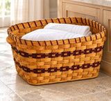 Large Laundry wood-splint basket in Burgundy, lifestyle setting