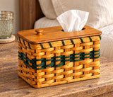 Double Tissue Box with Lid wood-splint basket in Hunter Green, lifestyle setting