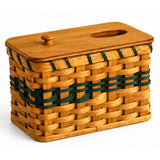Double Tissue Box with Lid wood-splint basket in Hunter Green, white background