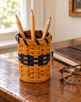 Pen Holder wood-splint basket in Navy, lifestyle setting