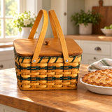 Square Pie Basket with Two Handles wood-splint basket in Hunter Green, lifestyle setting