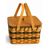 Square Pie Basket with Two Handles wood-splint basket in Hunter Green, white background