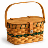Small Purse with Swinging Handles wood-splint basket in Hunter Green, white background