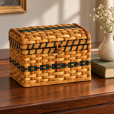 Small Chest with Water Fall Lid wood-splint basket in Hunter Green, lifestyle setting