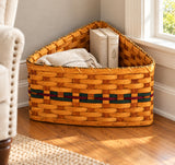 Large Generation wood-splint basket in Hunter and Burgundy, lifestyle setting