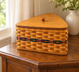 Large Generation with Lid wood-splint basket in Hunter and Burgundy, lifestyle setting