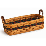 Muffin Basket with Leather Handles wood-splint basket in Hunter and Burgundy, white background