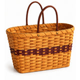 Large Grocery with Leather Handles wood-splint basket in Burgundy, white background