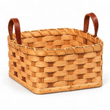 Small Napkin / Leather Handle wood-splint basket in Plain, white background