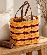 Hand Bag wood-splint basket in Burgundy, lifestyle setting